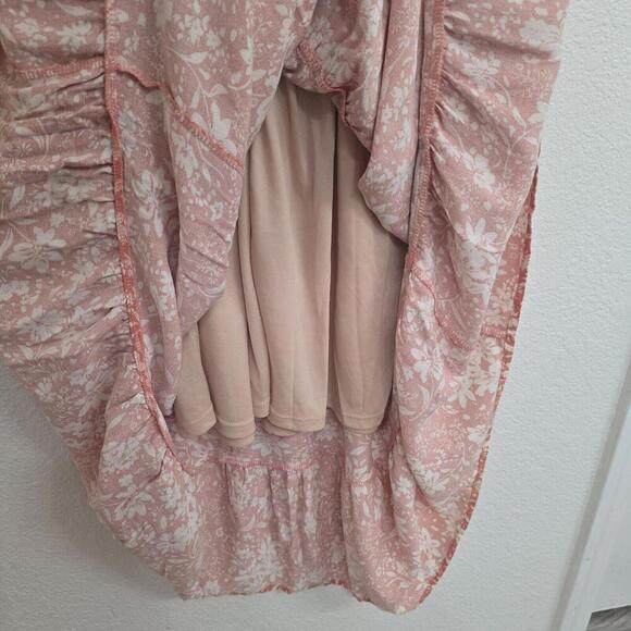 West Kei Women's Maxi Dress Orange Cream Floral V-Neck Flowy Fully Lined Size M - Picture 6 of 9